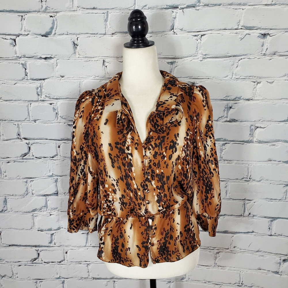 Parker Silk Leopard Ruffle Blouse